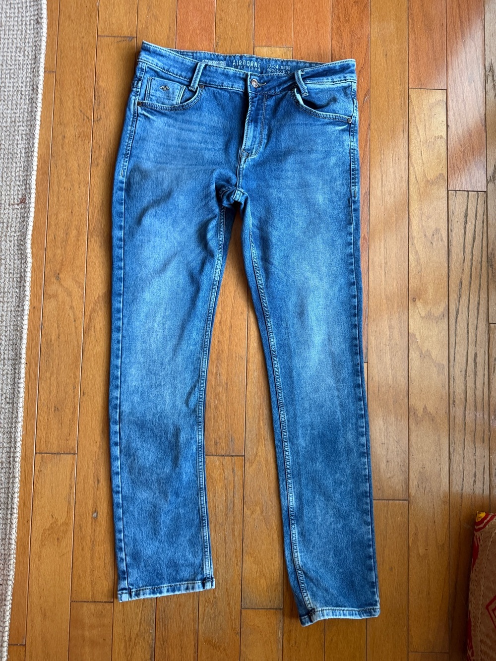 Mufti Airborne Denim Blue Jeans Size 34 Slim Stretch Medium Wash Pants